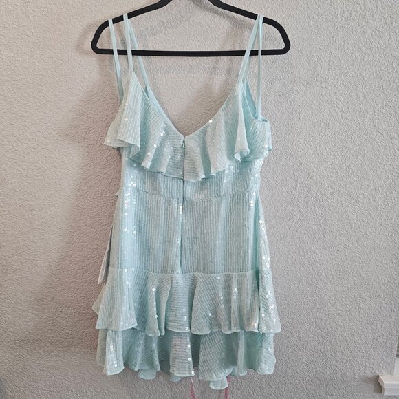 NEW | Mac Duggal 10569 Spaghetti Strap Ruffle Tiered Mint Green Mini Size 8 - Picture 5 of 10